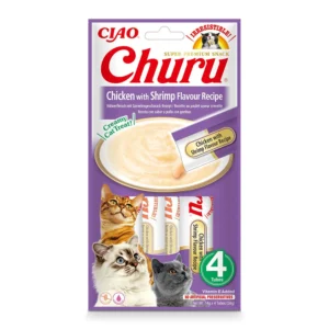 INABA Churu pollo con gamba para gatos 4 × 14 g