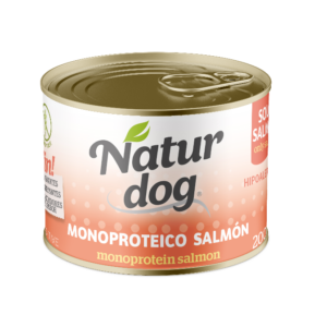 Naturdog Salmón, lata individual de 200 g; venta en pack de 6 latas