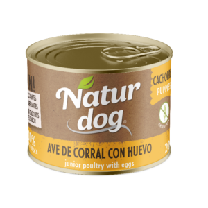 Naturdog Ave de corral con huevo, lata individual de 200 g; venta en pack de 6 latas